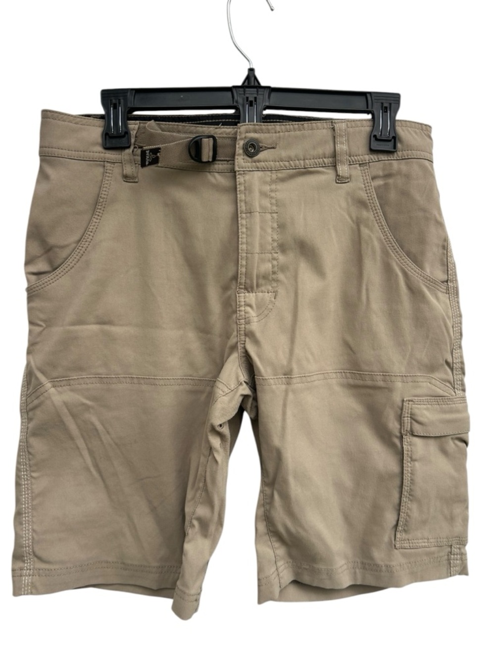 prAna Stretch Zion Hiking Shorts Mens 30x10 Beige Cargo Pocket Belted Vented UPF